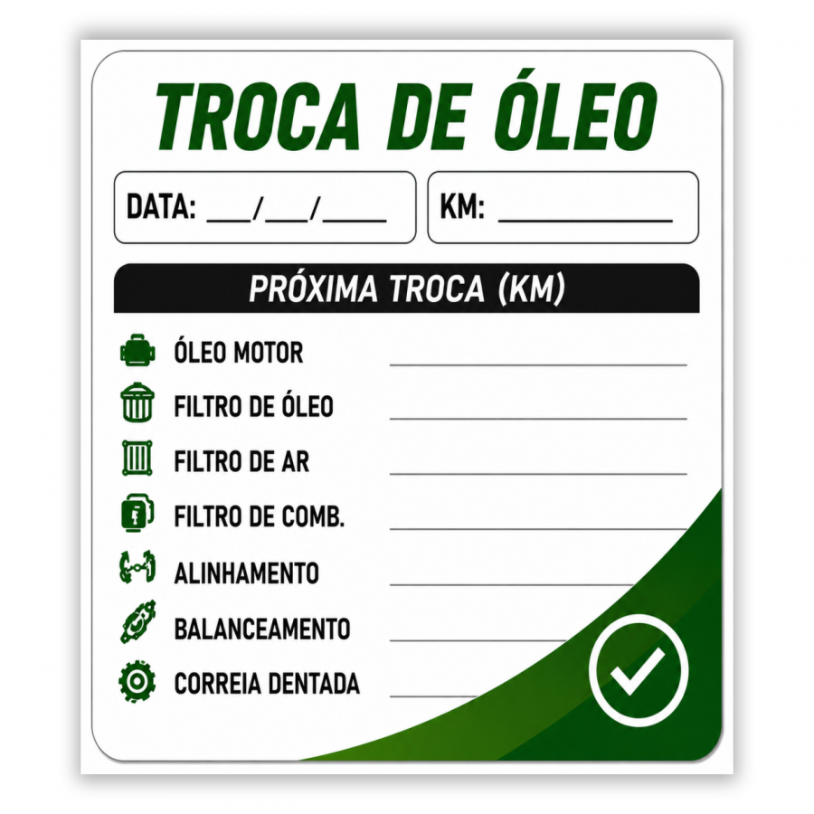 Adesivo Troca de Óleo - Formato 5x6 cm - Mínimo 1000 Peças